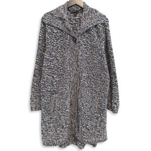 Dana Buchman Sweater Jacket Women XL Black White Marled Knit Longline Cardigan